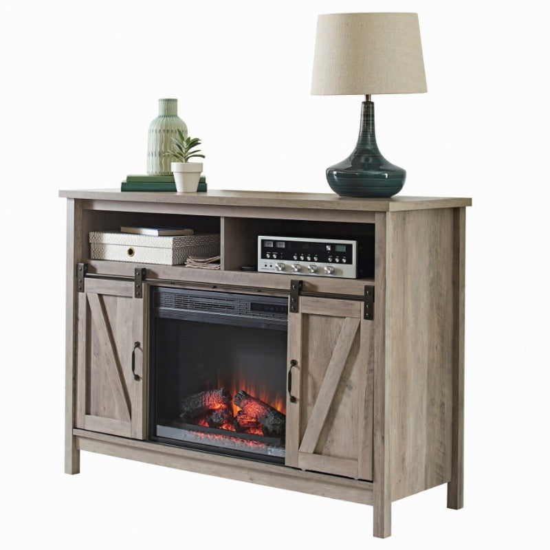 Better Homes & Gardens Modern Farmhouse Fireplace TV Stand for TVs up to 50", Rustic Gray Finish